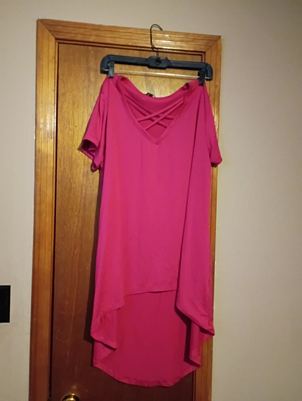 bebe Hot Pink High-Low Dress with Crisscross Back
